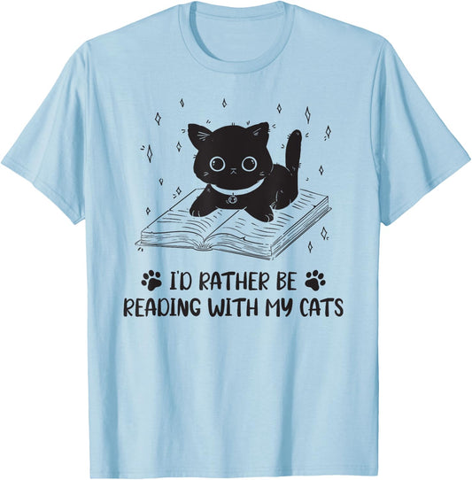 I'd rather be reading with my cat Book Nerd Librarian T-Shirt - T-Shirt | Light Blue