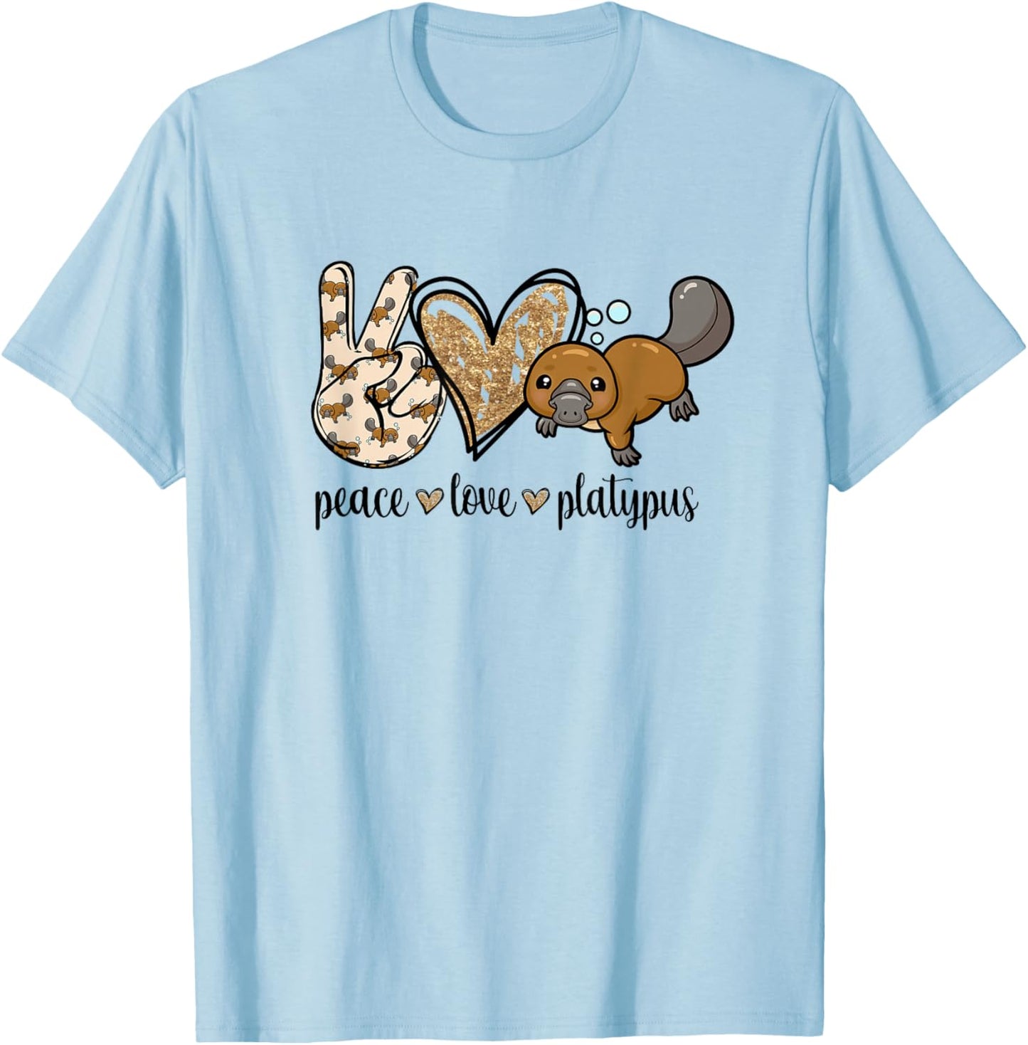 Girls Cute Kawaii Peace Love Platypus Lover T-Shirt - T-Shirt | Light Blue