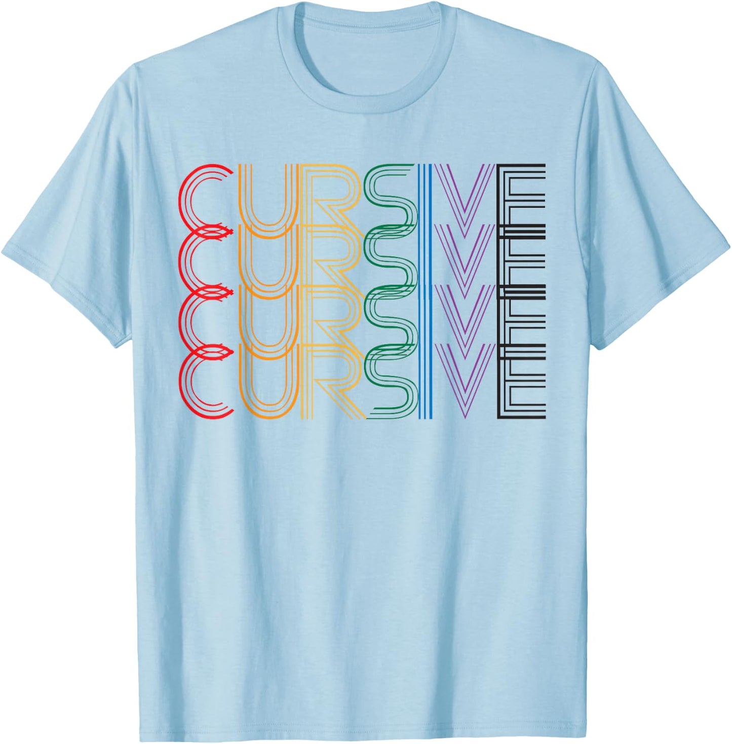 Cursive - Rainbow T-Shirt - T-Shirt | Light Blue