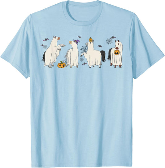 Horse Ghost Halloween Funny Horse Cute Halloween T-Shirt - T-Shirt | Light Blue