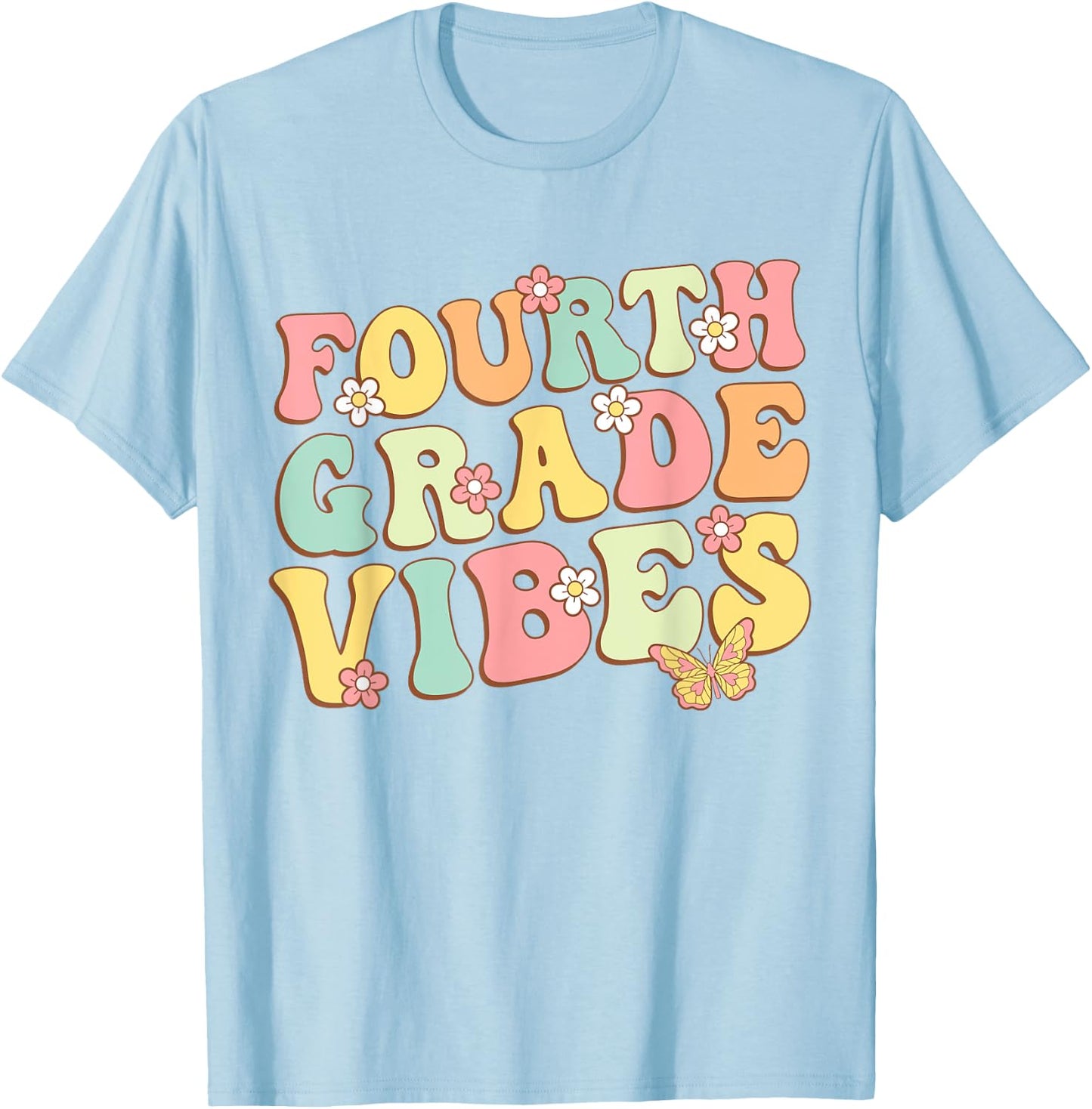 Fourth Grade Vibes Hello Team 4th Grade Teacher Kids Retro T-Shirt - T-Shirt | Light Blue