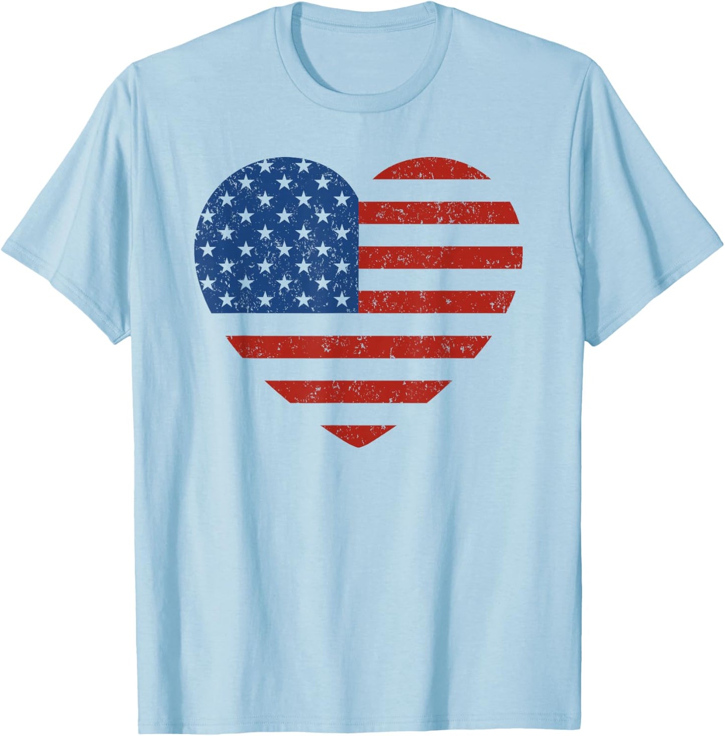 American Flag Heart Patriotic Men Boys & Girls 4th of July T-Shirt - T-Shirt | Light Blue