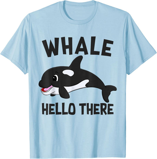Cute Baby Whale Hello There Funny Orca Lover Gift Girls Boys T-Shirt - T-Shirt | Light Blue