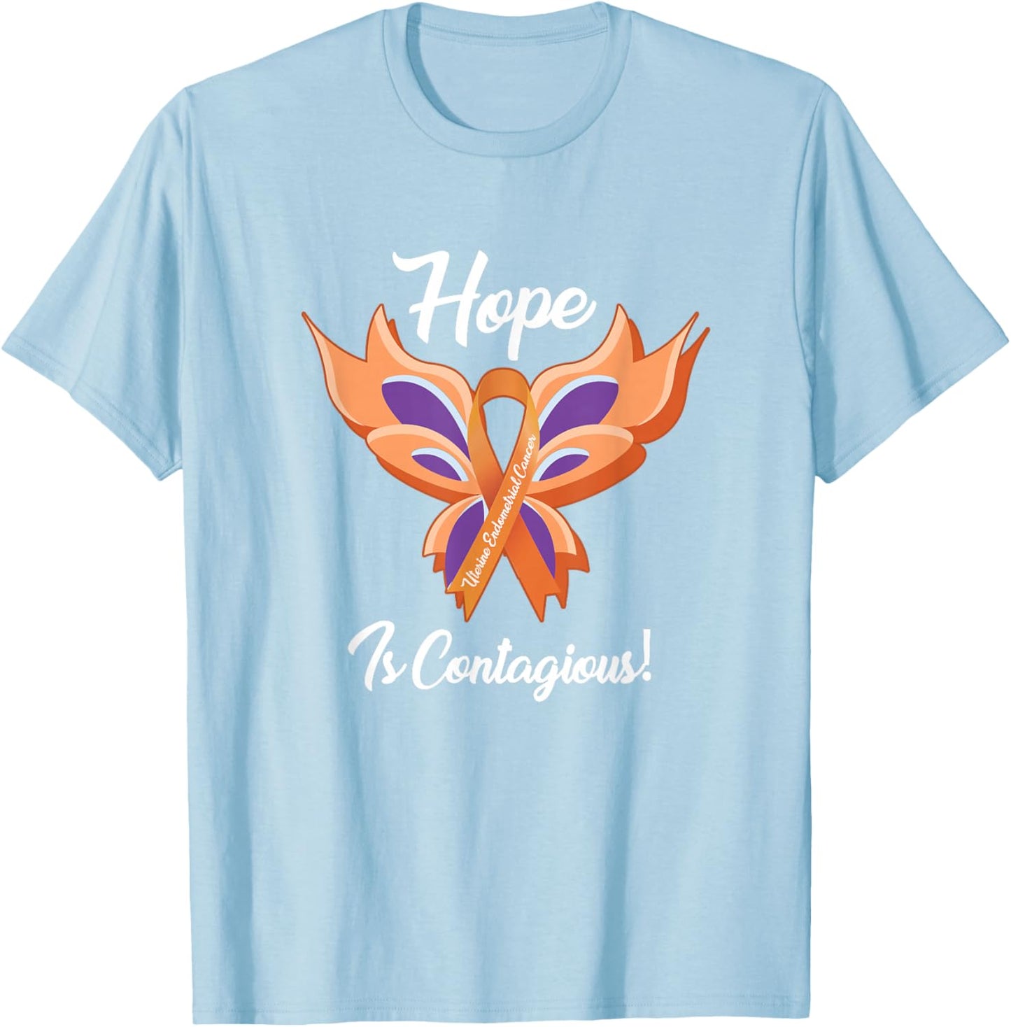 Uterine Endometrial Cancer Awareness Hope Butterfly T Shirt T-Shirt - T-Shirt | Light Blue