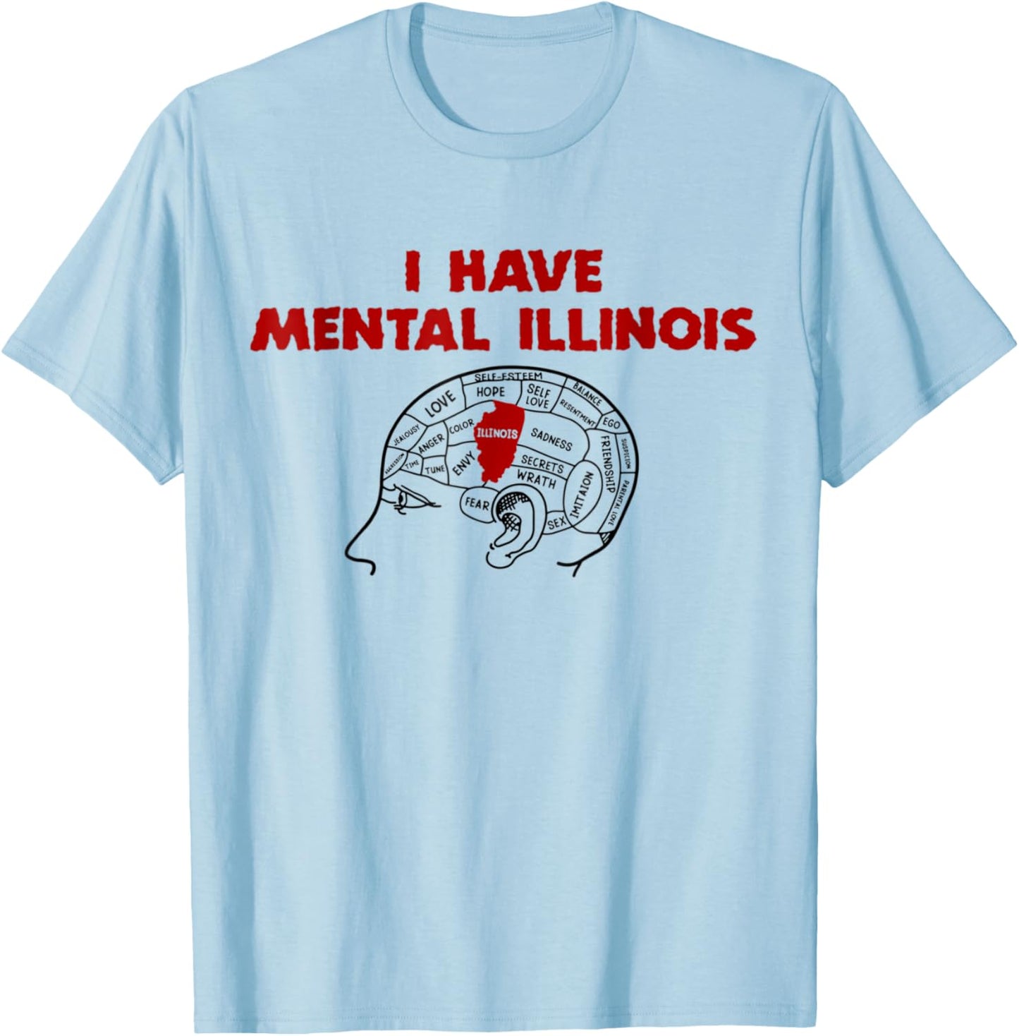 I Have Mental Illinois Funny Pun, Illinoisan Women Men Humor T-Shirt - T-Shirt | Light Blue