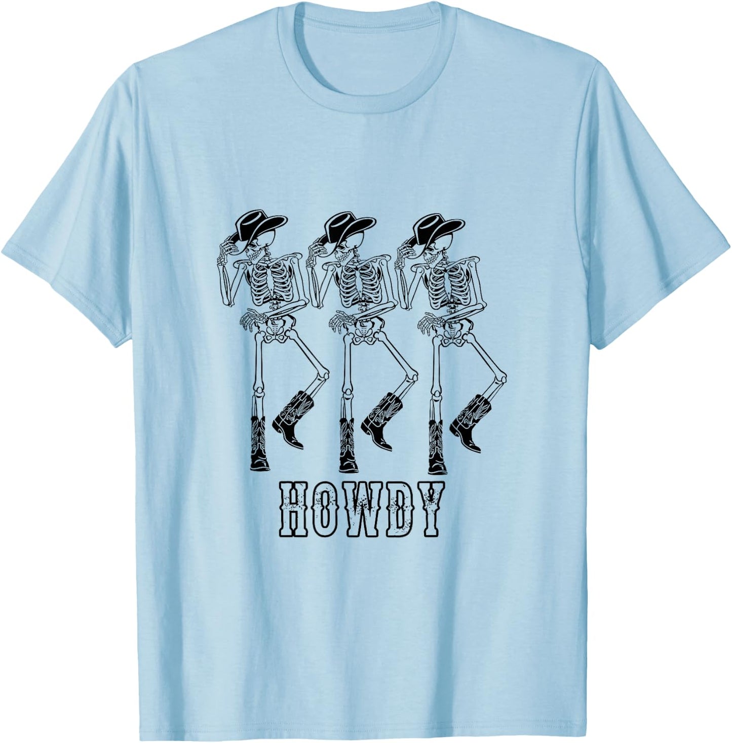 Retro Howdy Skeleton Cowgirl Dancing Cowboy Boots Horse T-Shirt - T-Shirt | Light Blue