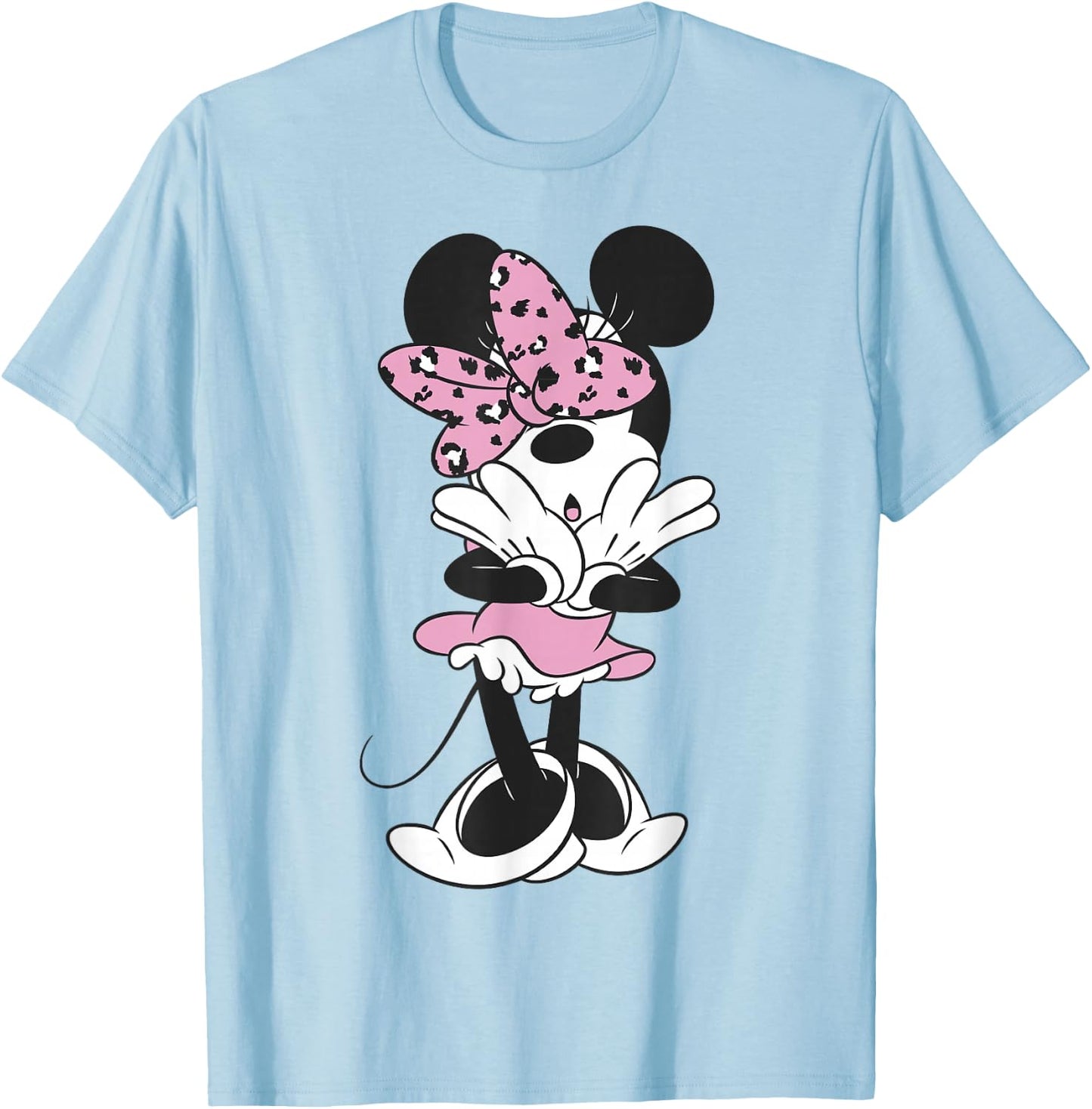 Disney Minnie Mouse Leopard Pink Bow Cutie Portrait T-Shirt - T-Shirt | Light Blue
