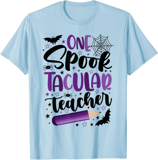 One Spooktacular Teacher Funny Halloween Teacher Classroom T-Shirt - T-Shirt | Light Blue