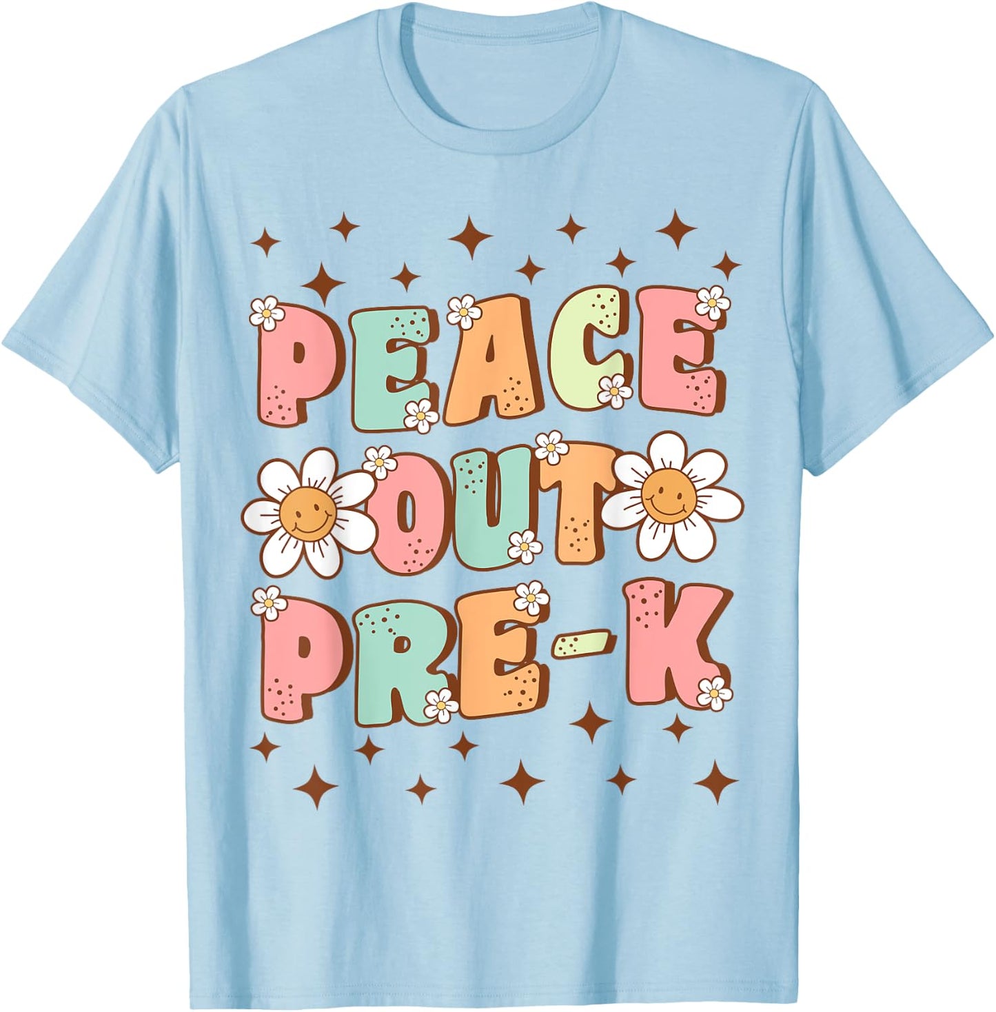 Peace Out Pre-K Cute Groovy Last Day of Preschool Graduation T-Shirt - T-Shirt | Light Blue