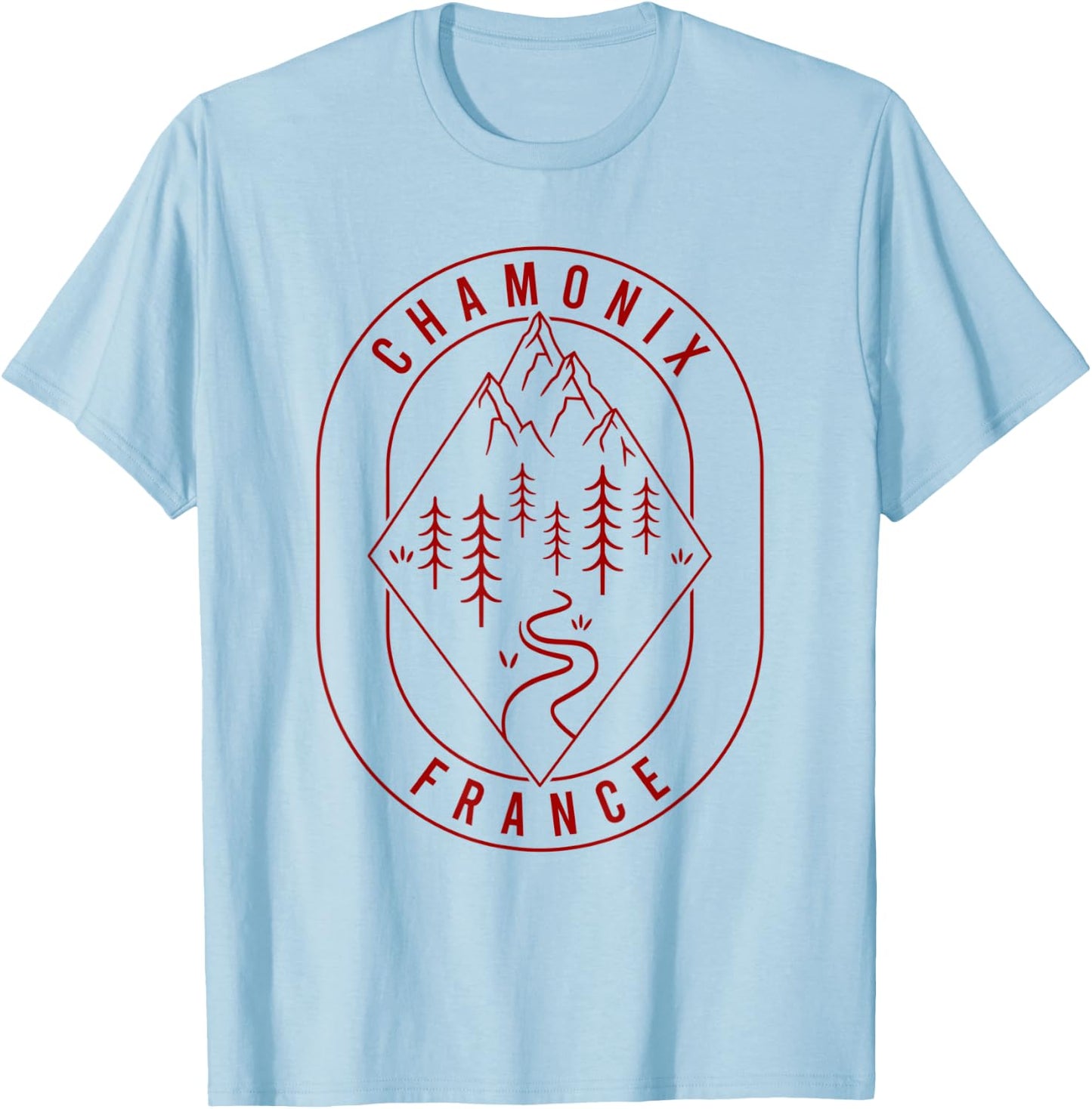 Chamonix Mountains France Hiking Outdoors Minimal T-Shirt - T-Shirt | Light Blue