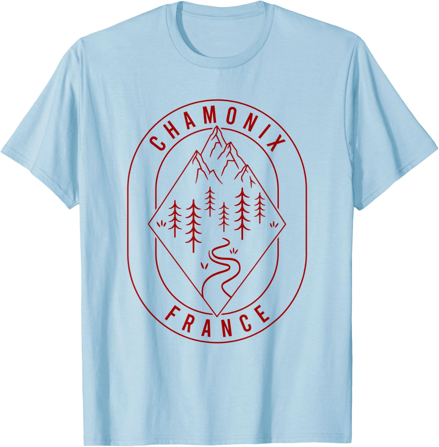 Chamonix Mountains France Hiking Outdoors Minimal T-Shirt - T-Shirt | Light Blue