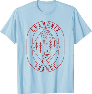 Chamonix Mountains France Hiking Outdoors Minimal T-Shirt - T-Shirt | Light Blue