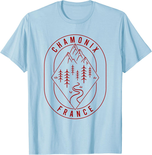 Chamonix Mountains France Hiking Outdoors Minimal T-Shirt - T-Shirt | Light Blue