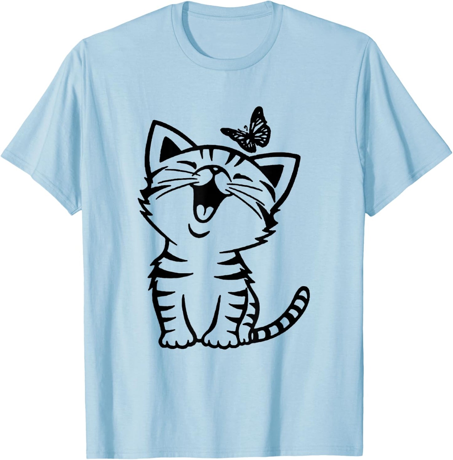 Funny Cat And Butterfly T-Shirt - T-Shirt | Light Blue