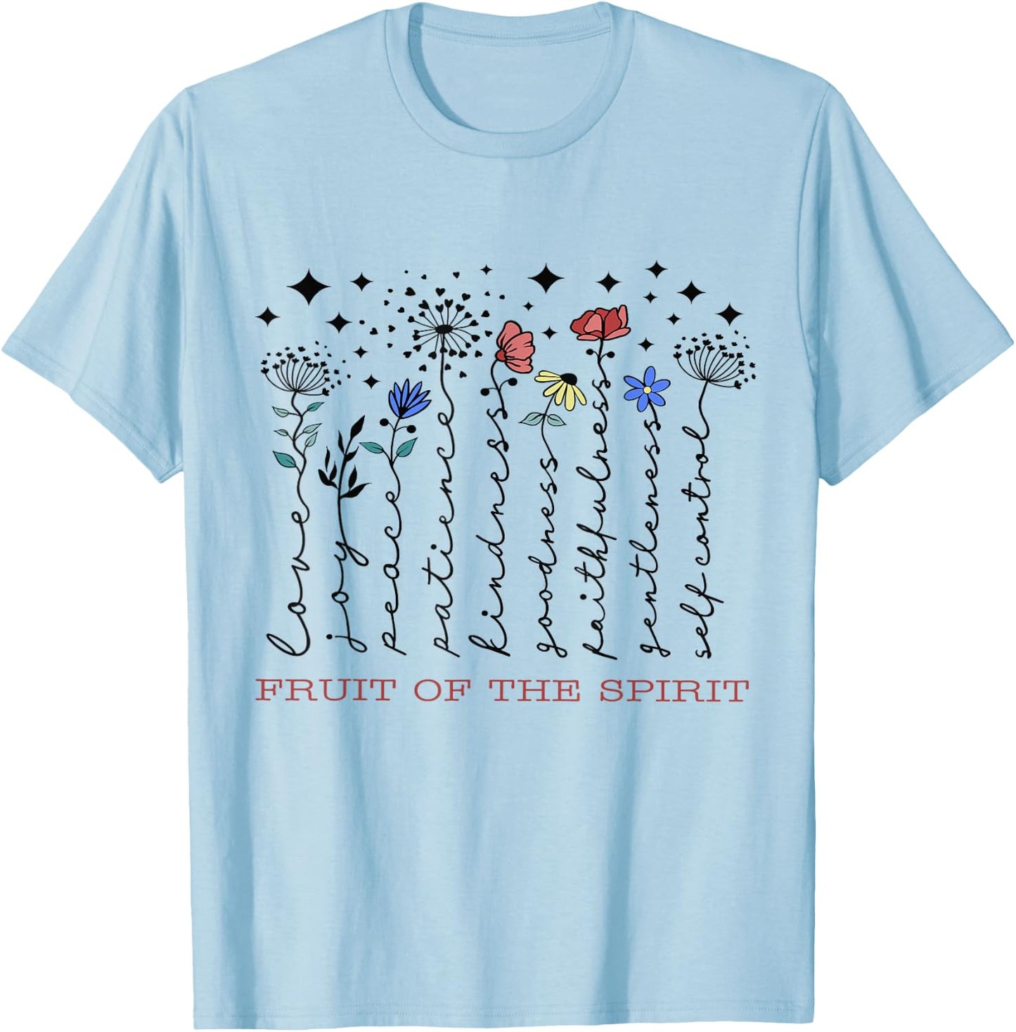 Fruit Of The Spirit Christian Religious Bible Verse Flowers T-Shirt - T-Shirt | Light Blue