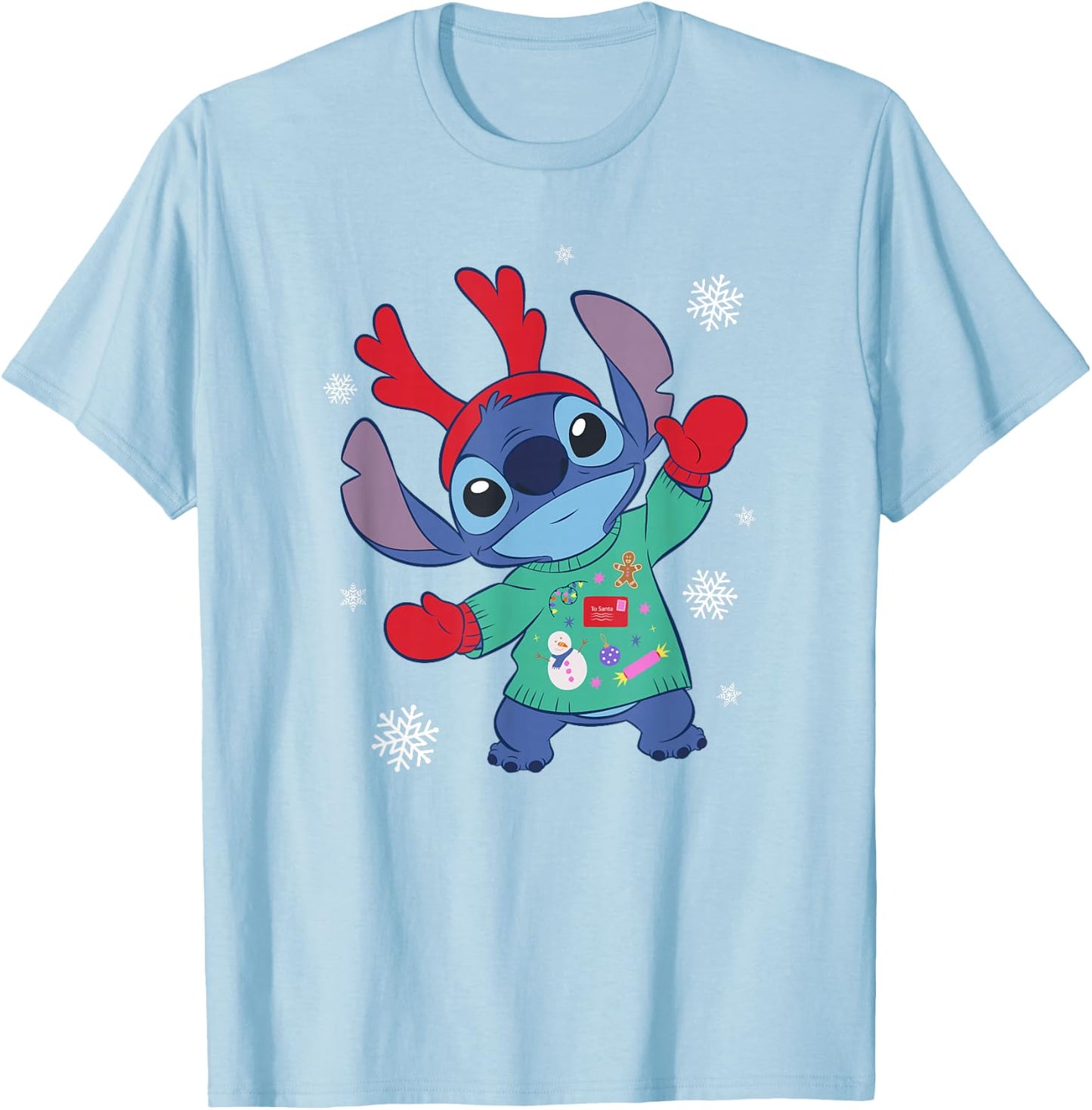 Disney Lilo & Stitch Christmas Outfit Celebration T-Shirt - T-Shirt | Light Blue