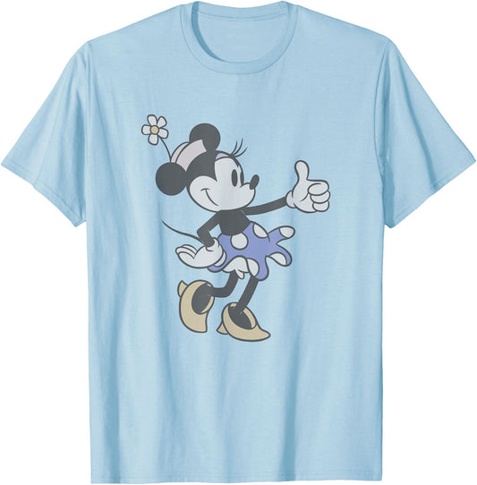 Disney Minnie Mouse Retro Thumbs Up Classic Wink Portrait T-Shirt - T-Shirt | Light Blue