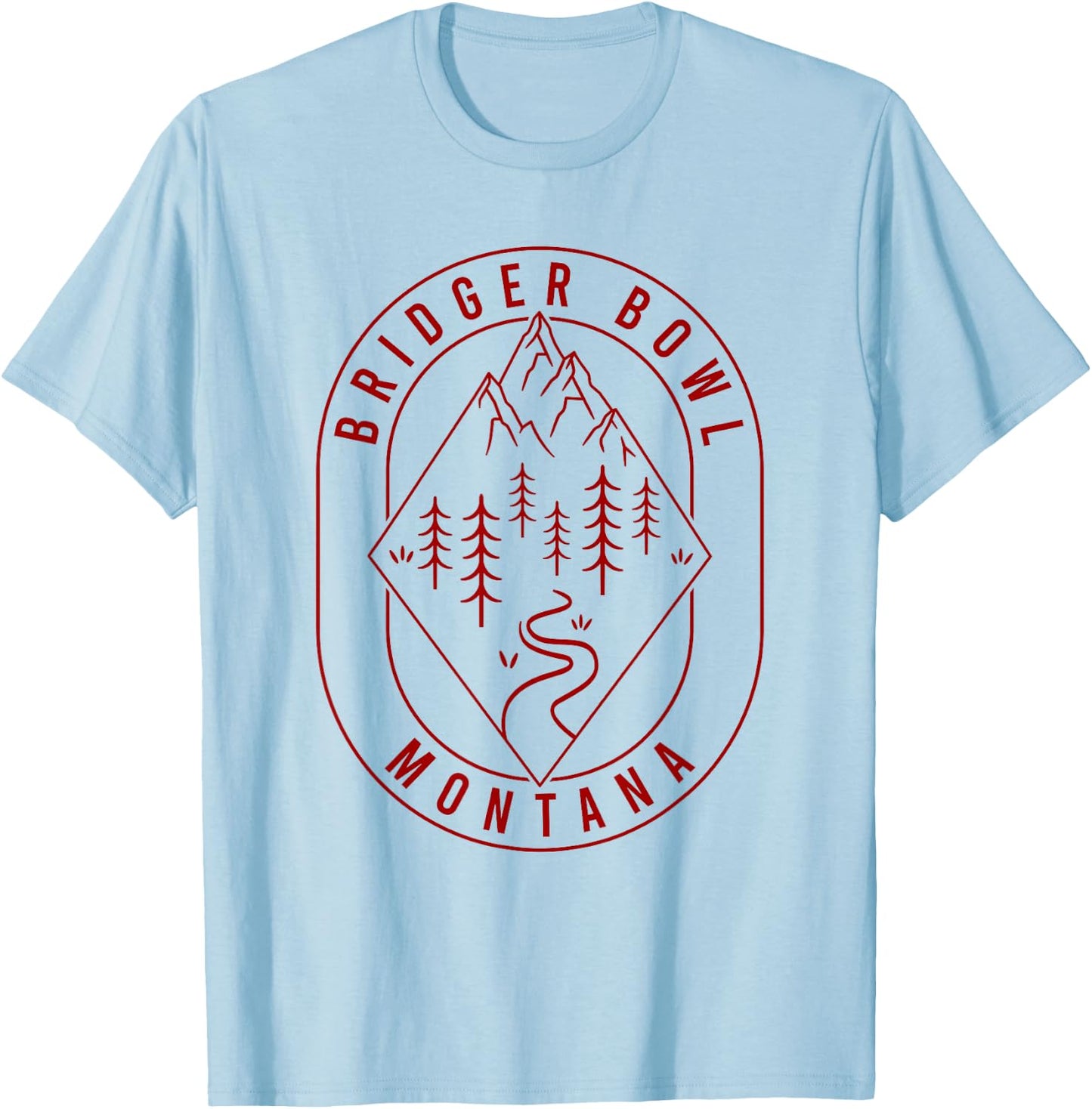 Bridger Bowl Mountains Montana Hiking Outdoors Minimal T-Shirt - T-Shirt | Light Blue