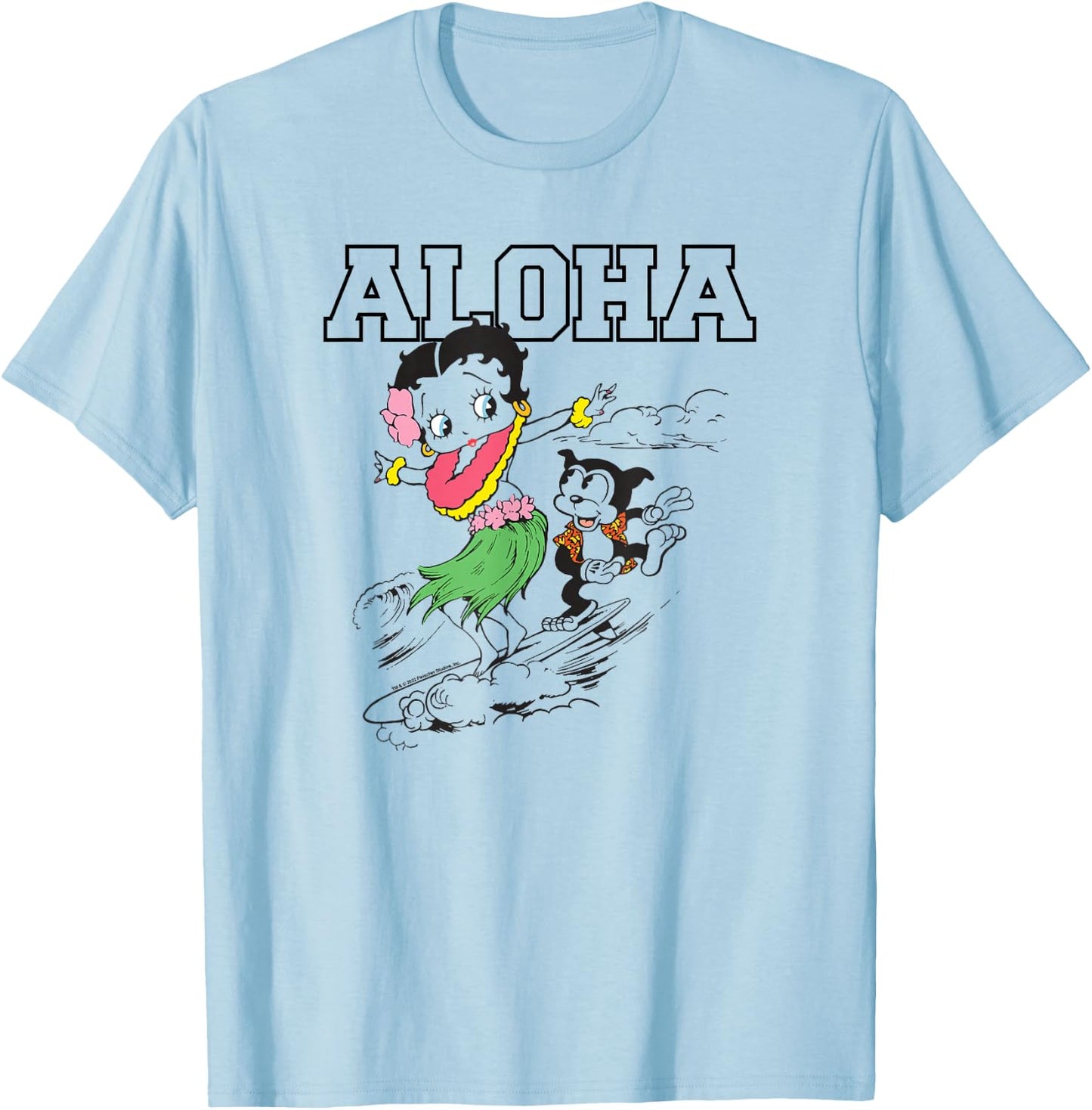 Betty Boop Surfing Aloha Outline Color Pop T-Shirt - T-Shirt | Light Blue