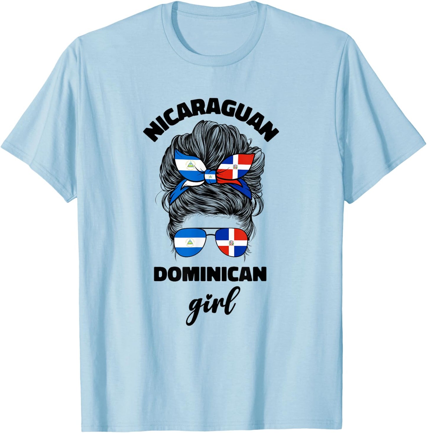 Half Dominican And Nicaraguan Nicaragua Flag Girl Women Mix T-Shirt - T-Shirt | Light Blue