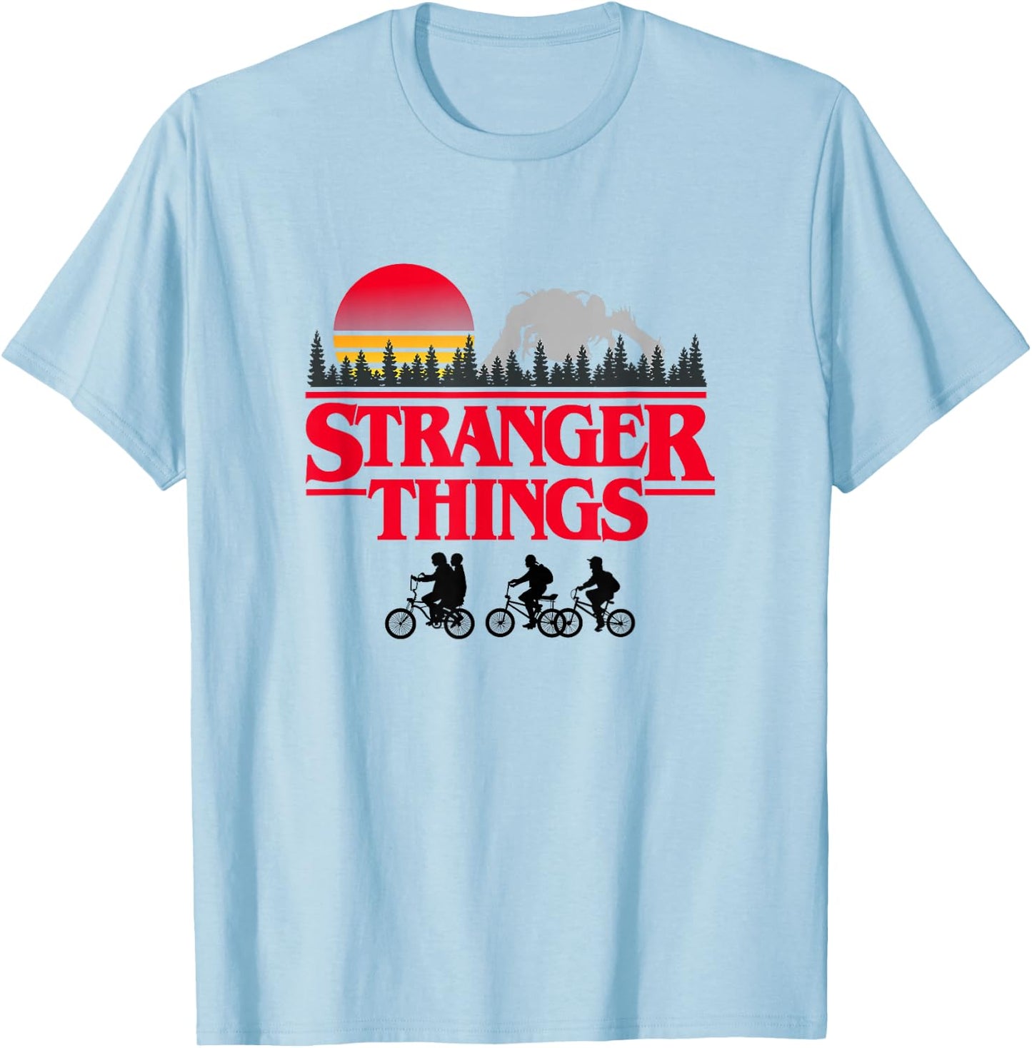 Stranger Things Retro Vintage Sunset Group Bike Silhouettes T-Shirt - T-Shirt | Light Blue