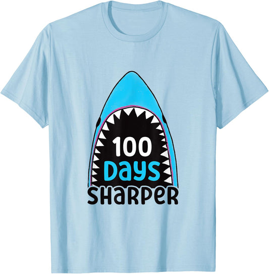 100 Days Sharper Boys Shark 100th Day of School T-Shirt - T-Shirt | Light Blue