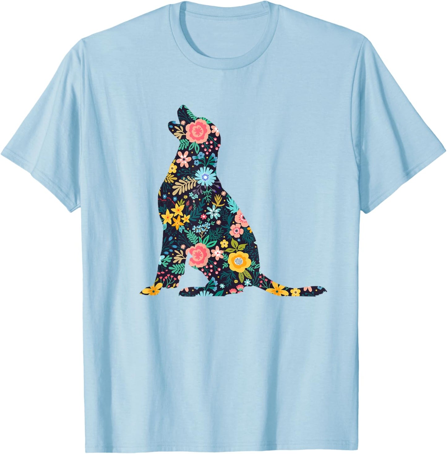 Labrador Retriever Floral Dog Silhouette Graphic T-Shirt - T-Shirt | Light Blue