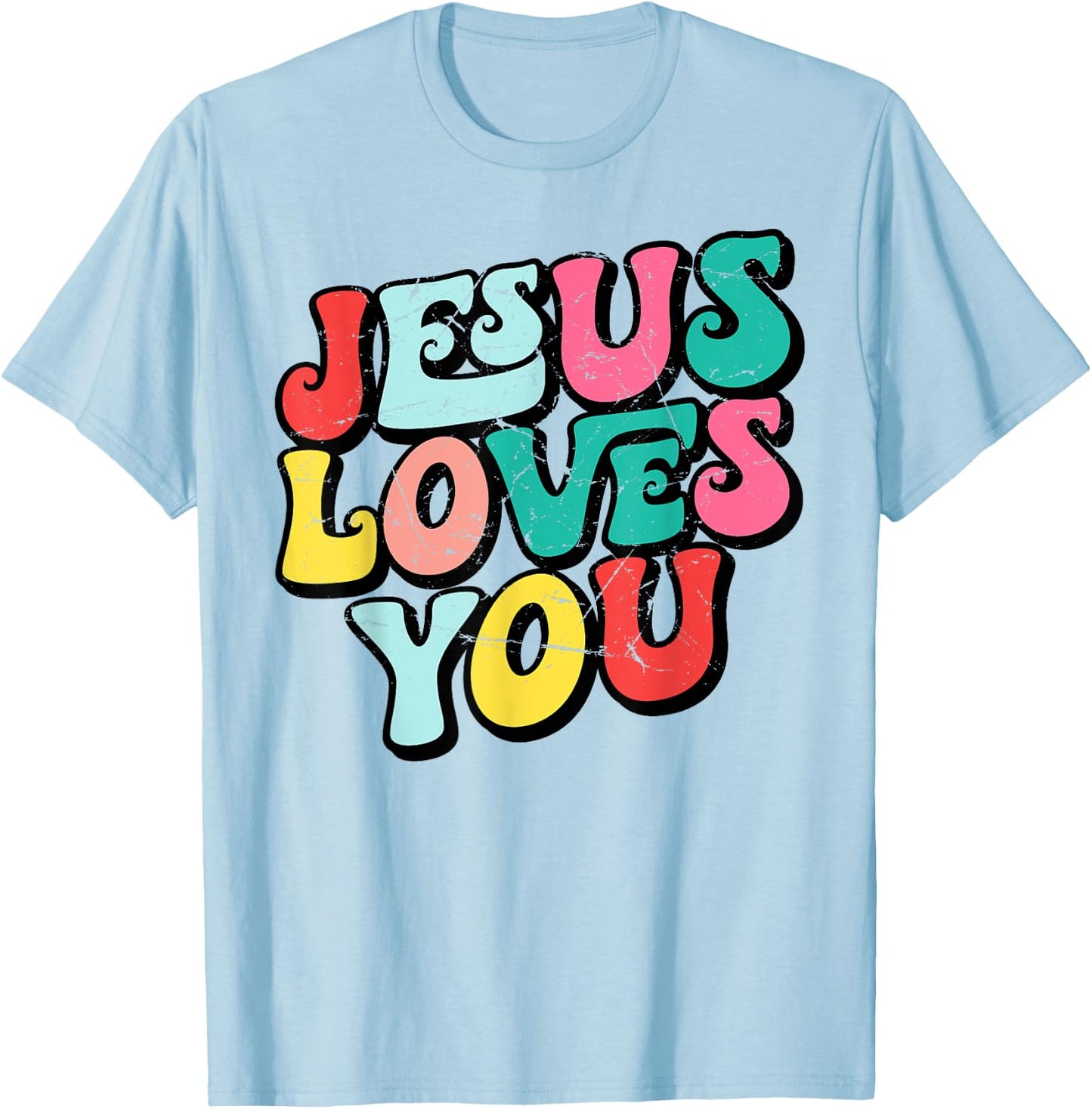 Jesus Loves You Retro Vintage Style Graphic Men T-Shirt - T-Shirt | Light Blue
