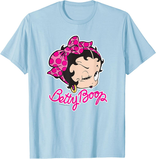 Betty Boop Vintage Pin Up Miss Betty Pink Portrait Logo T-Shirt - T-Shirt | Light Blue