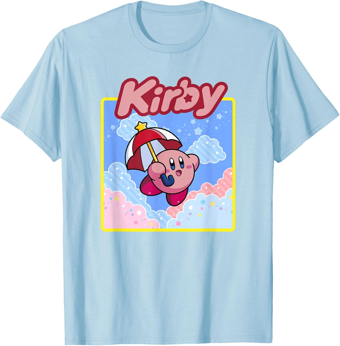 Kirby Floating in The Clouds Pastel Kawaii Nintendo Panel T-Shirt - T-Shirt | Light Blue
