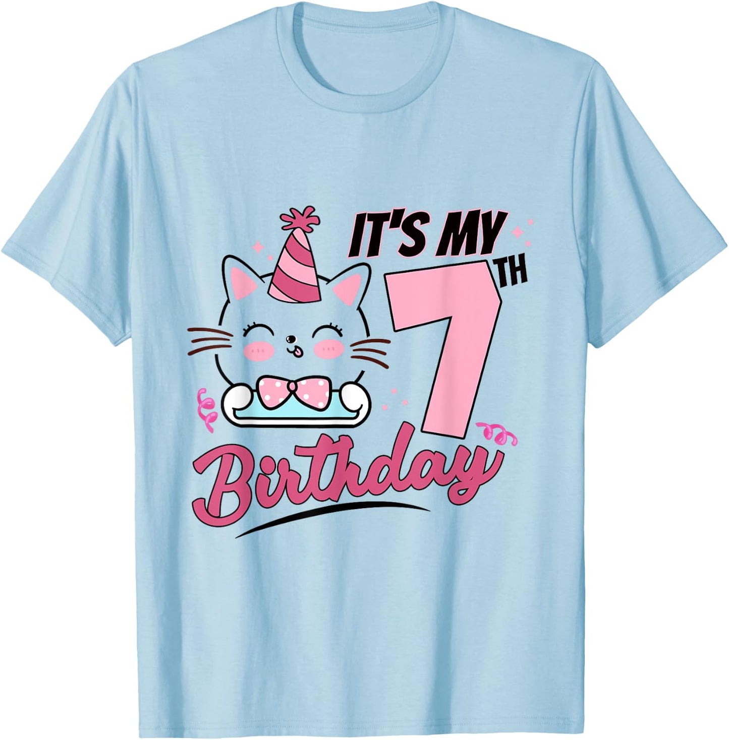 It's My 7th Birthday Cute Cat Kitten 7 Years Old Girls T-Shirt - T-Shirt | Light Blue