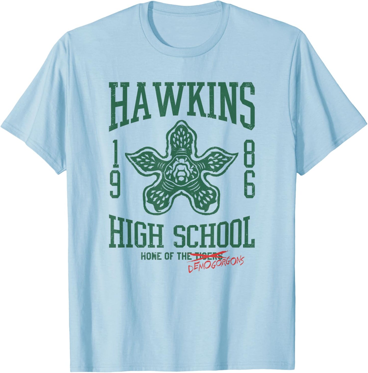 Stranger Things 4 Hawkins High School Demogorgon Collegiate T-Shirt - T-Shirt | Light Blue
