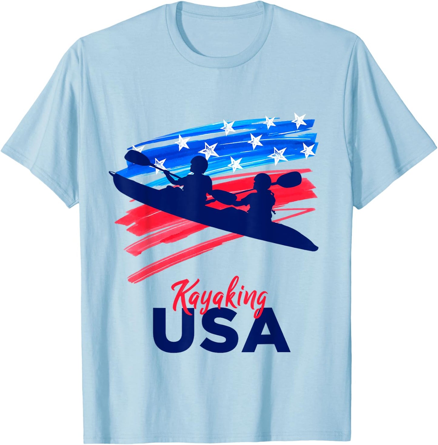 Kayaking Support the Team Kayaking Kayaker USA Flag T-Shirt - T-Shirt | Light Blue