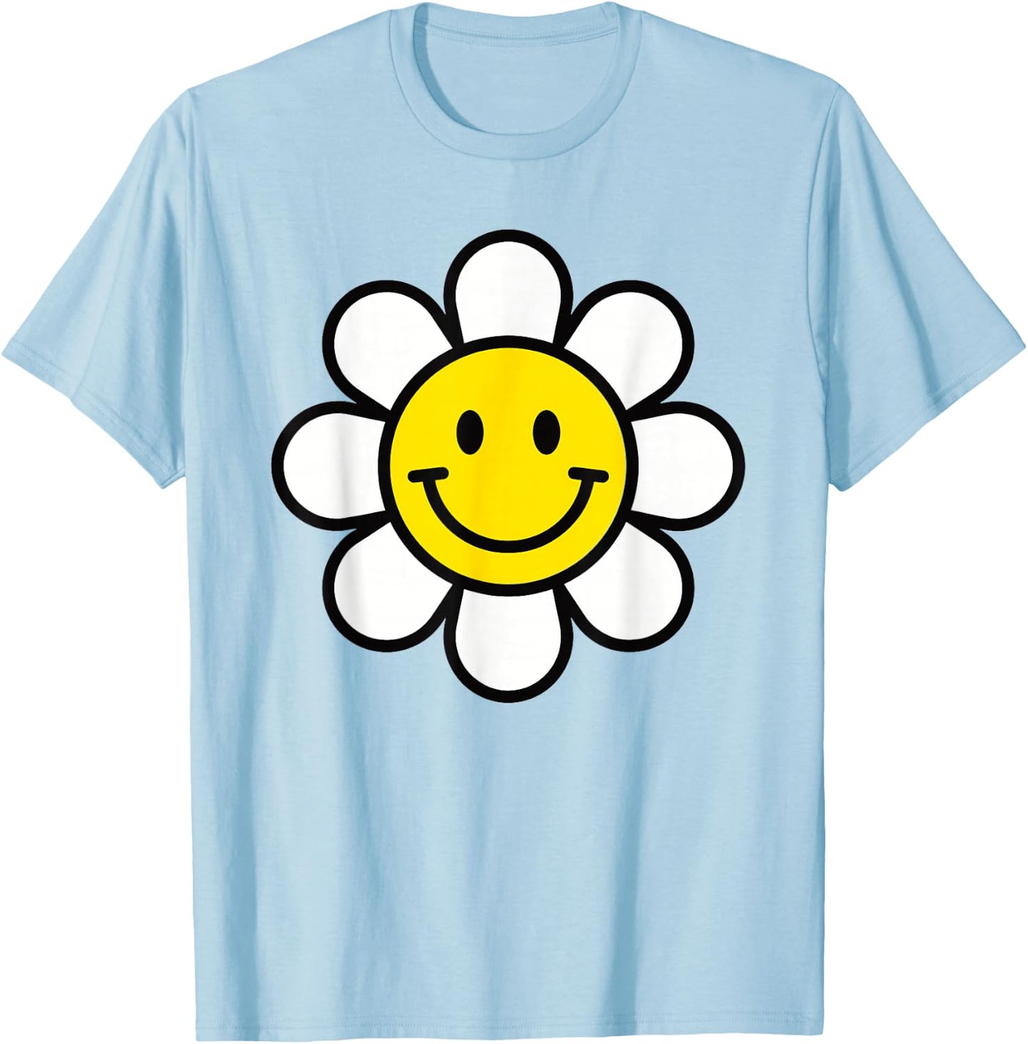 Yellow Happy Smiling Smile Face Daisy Flower Shirt Kids Girl T-Shirt - T-Shirt | Light Blue