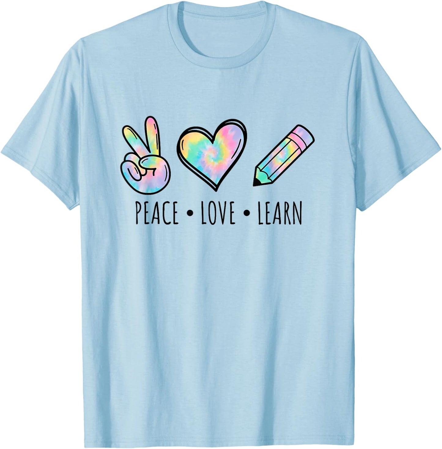 Peace Love Learn Tie Dye Teacher Kids 100th Days Of School T-Shirt - T-Shirt | Light Blue