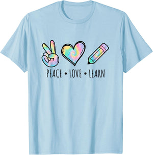 Peace Love Learn Tie Dye Teacher Kids 100th Days Of School T-Shirt - T-Shirt | Light Blue