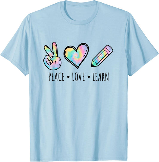 Peace Love Learn Tie Dye Teacher Kids 100th Days Of School T-Shirt - T-Shirt | Light Blue