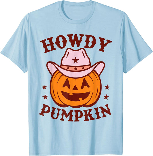 Retro Howdy Pumpkin Autumn Western Halloween Vintage Cowboy T-Shirt - T-Shirt | Light Blue