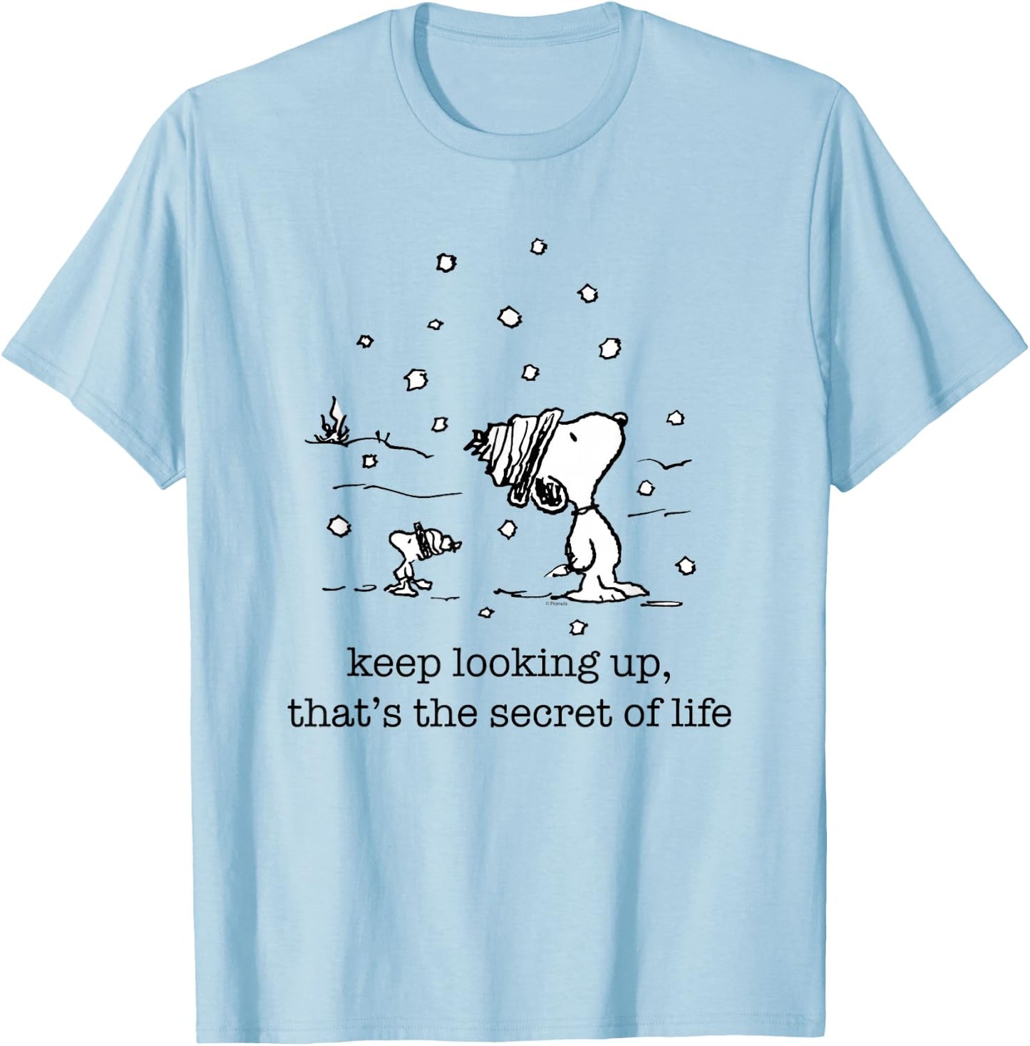Peanuts - Snoopy and Woodstock Christmas Snowfall T-Shirt - T-Shirt | Light Blue