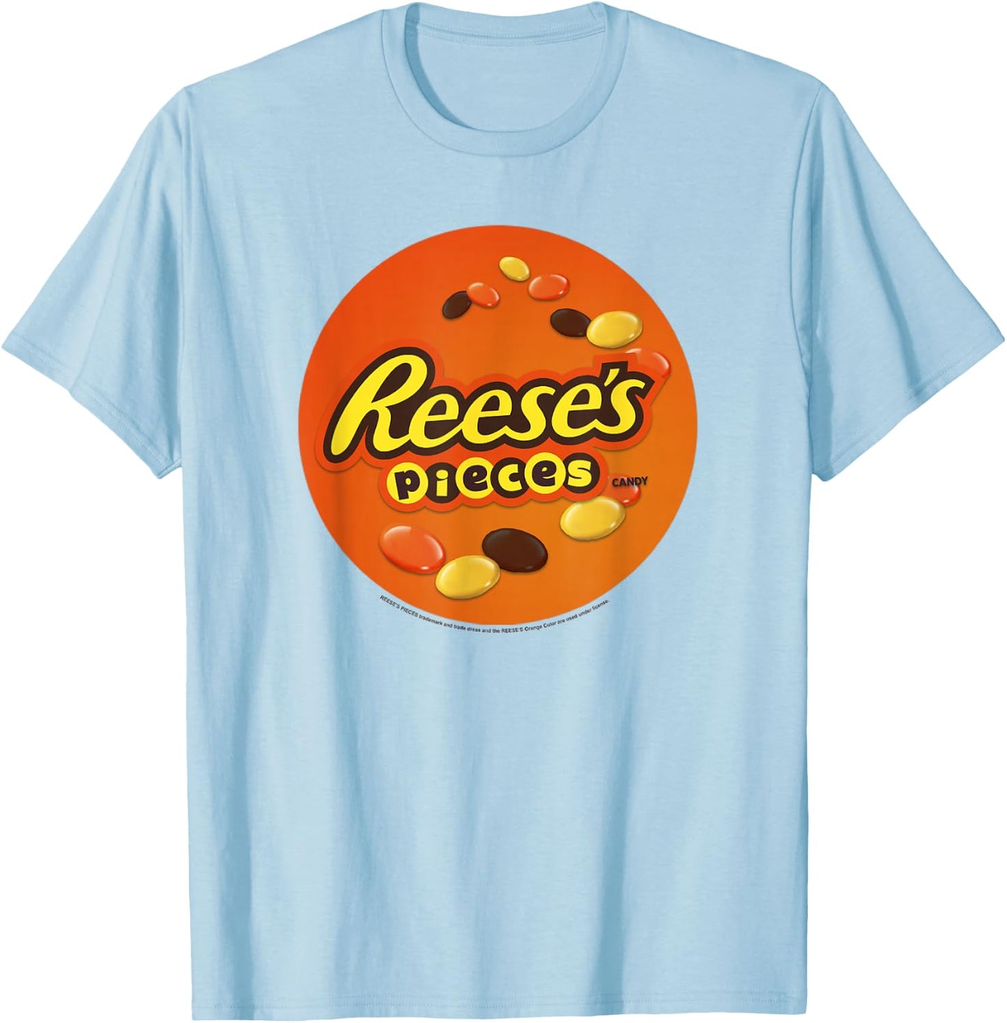 Reese's Women's Grey Classic Reese's Pieces Candy Centered Design T-Shirt - T-Shirt | Light Blue