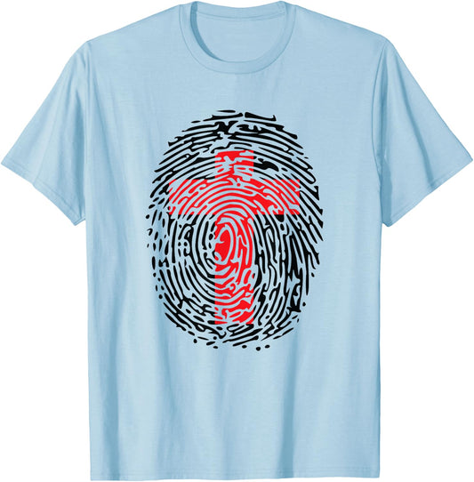 Christian Cross Fingerprint of Christ T-Shirt - T-Shirt | Light Blue