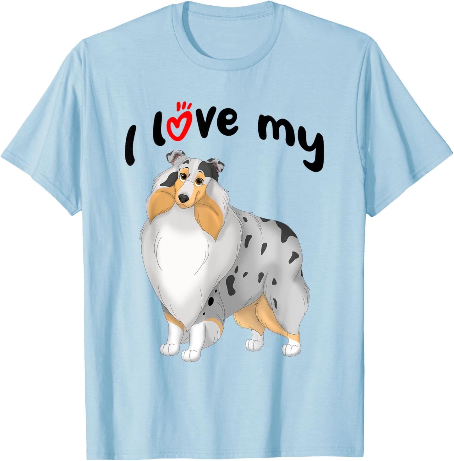 I Love My Blue Merle, White & Tan Rough Collie Dog Women Kids T-Shirt - T-Shirt | Light Blue