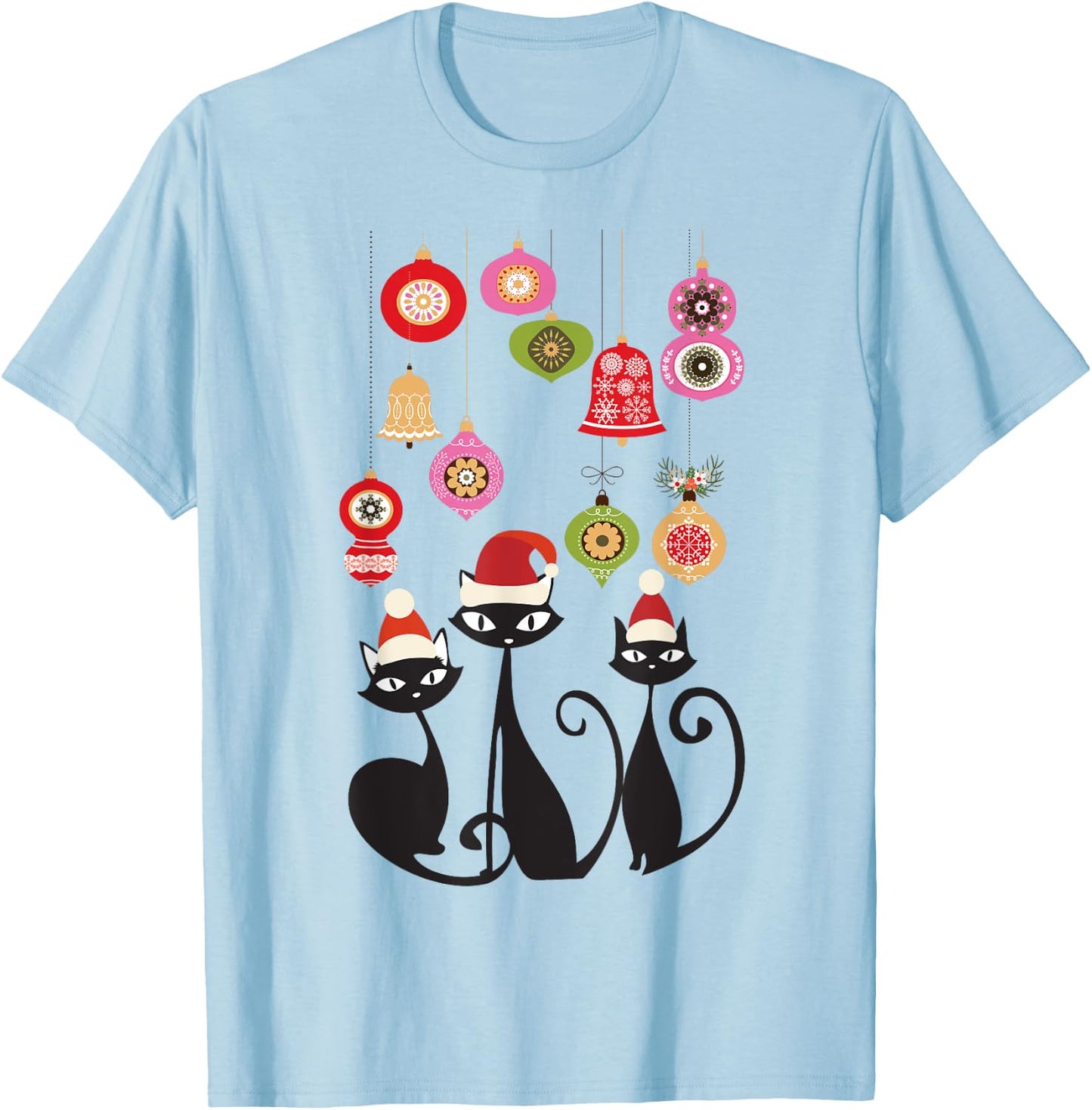 Retro Cat Vintage Mid Century Modern Cat Christmas Ornaments T-Shirt - T-Shirt | Light Blue