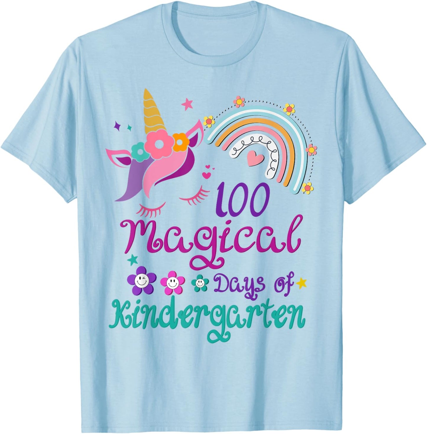 100 Days Of Kindergarten 100th Day School unicorn girls T-Shirt - T-Shirt | Light Blue