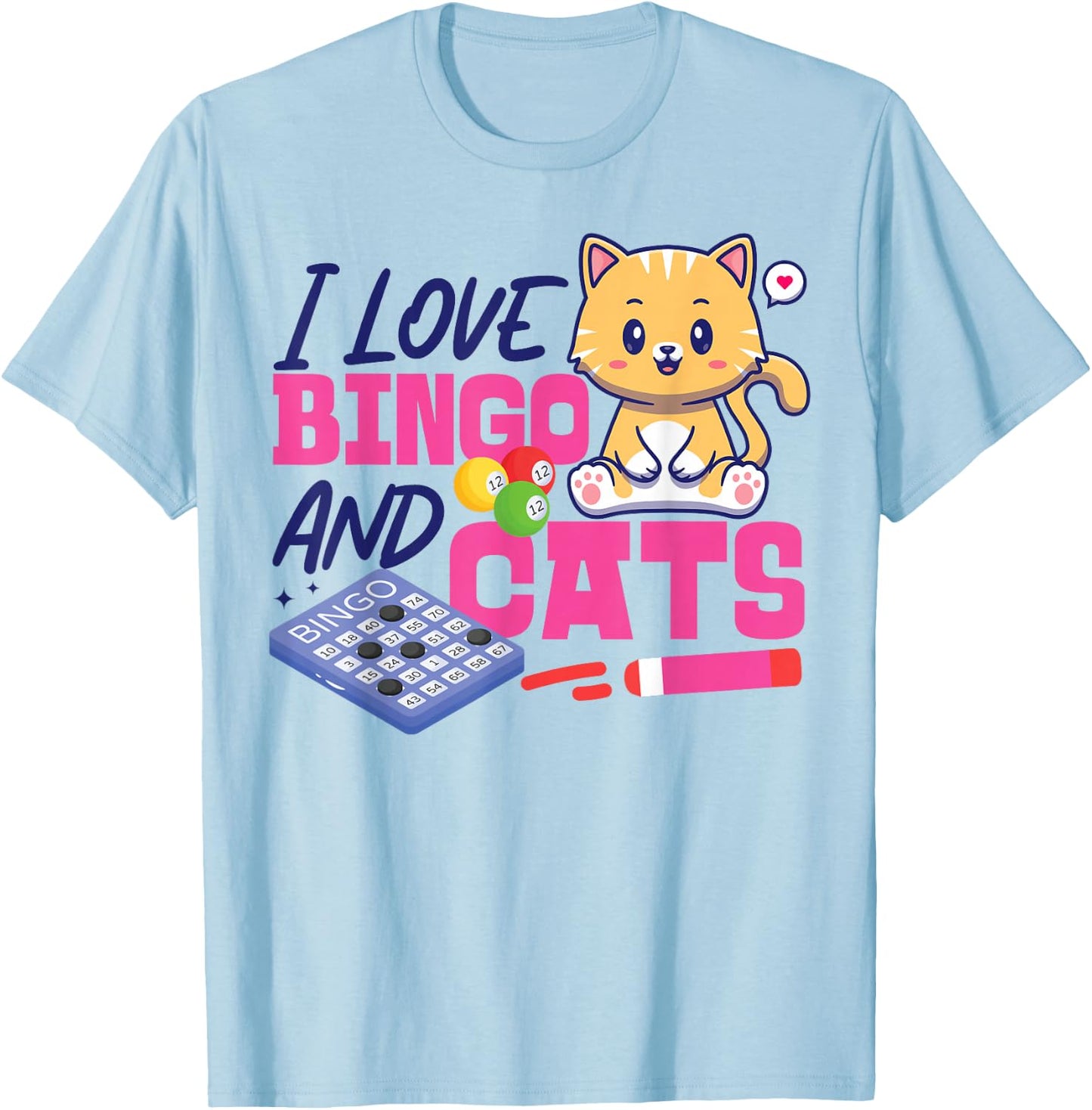 Bingo Player Cat I Love Bingo And Cats T-Shirt - T-Shirt | Light Blue