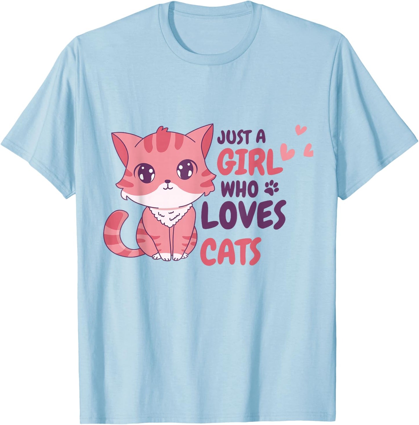 Just A Girl Who Loves Cats Cute Cat Shirt Gifts Kids Girls T-Shirt - T-Shirt | Light Blue