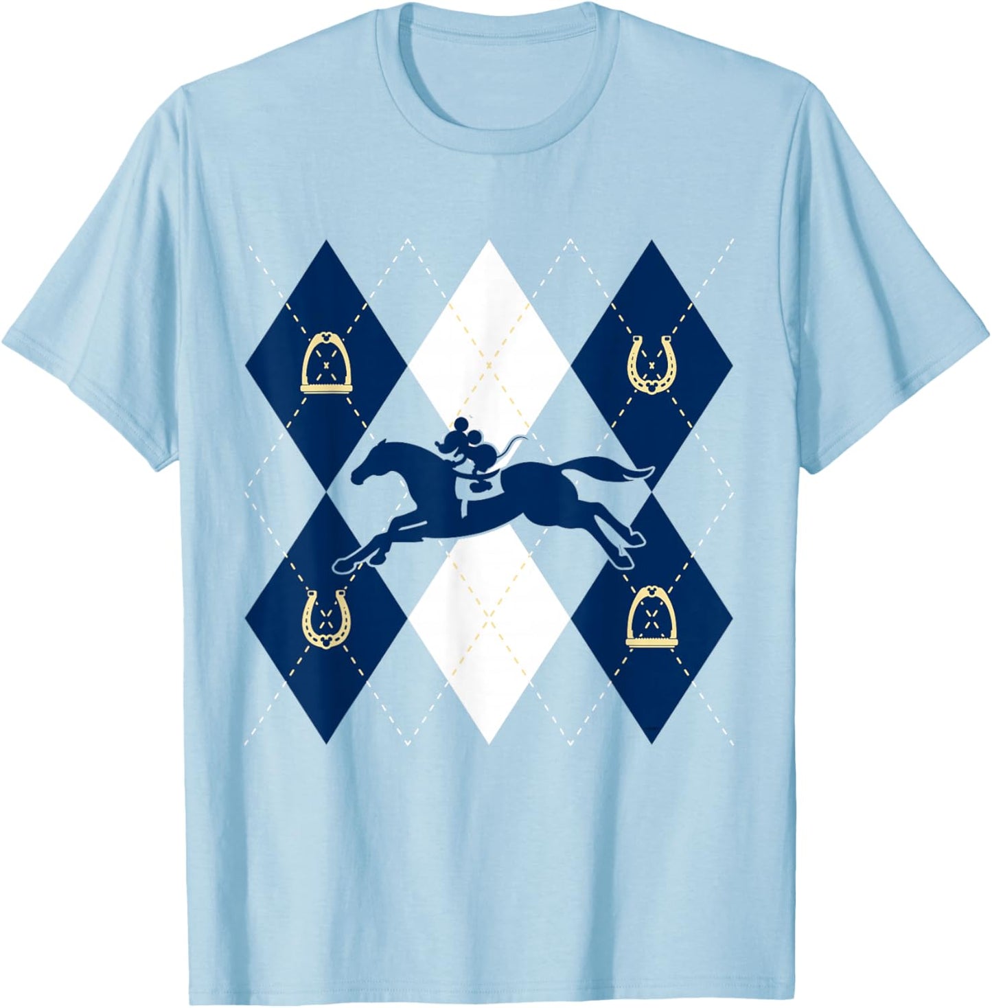 Disney Mickey Mouse Horse Racing Silhouette Argyle Pattern T-Shirt - T-Shirt | Light Blue