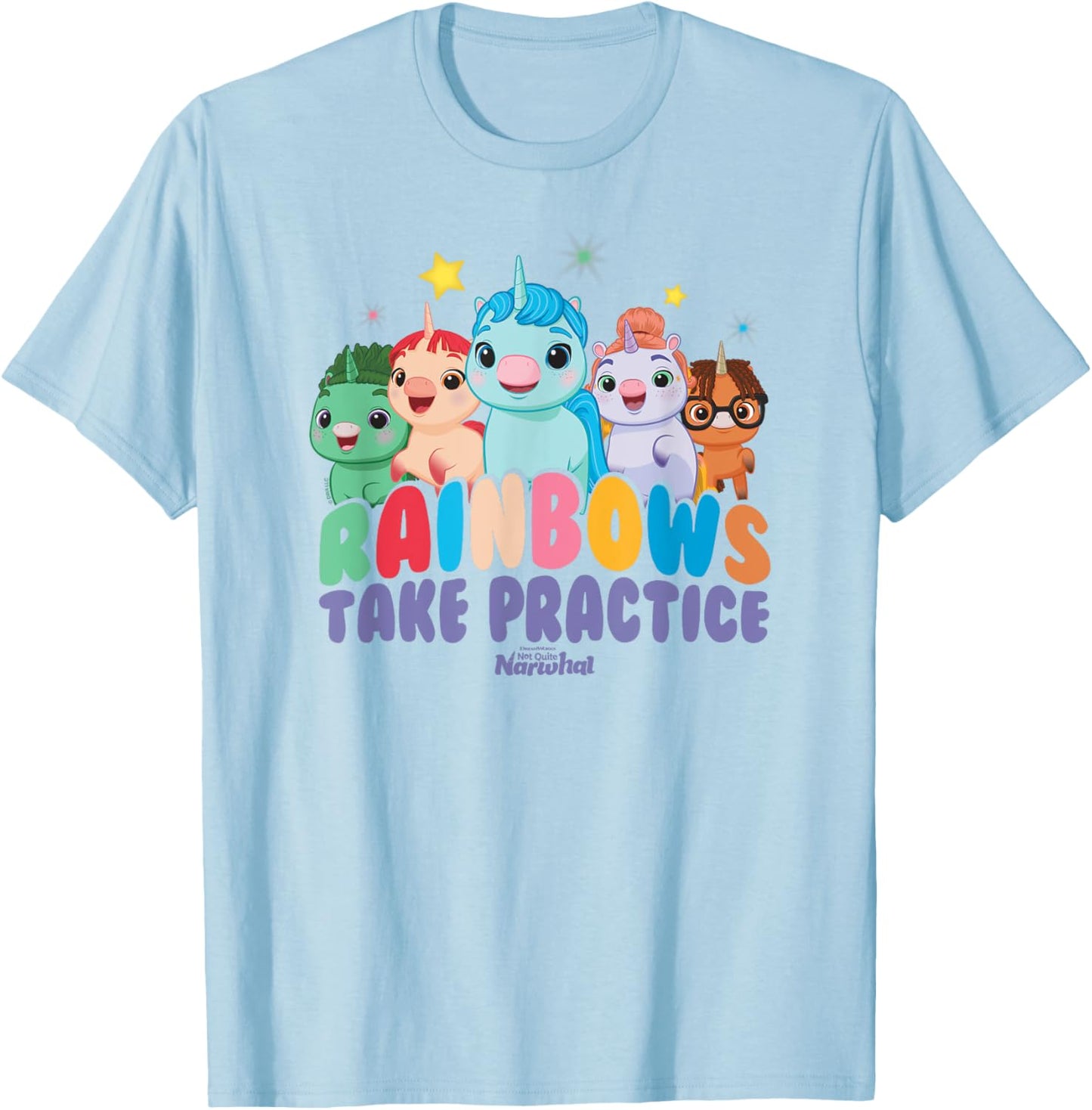 DreamWorks Not Quite Narwhal Rainbows Take Practice T-Shirt - T-Shirt | Light Blue