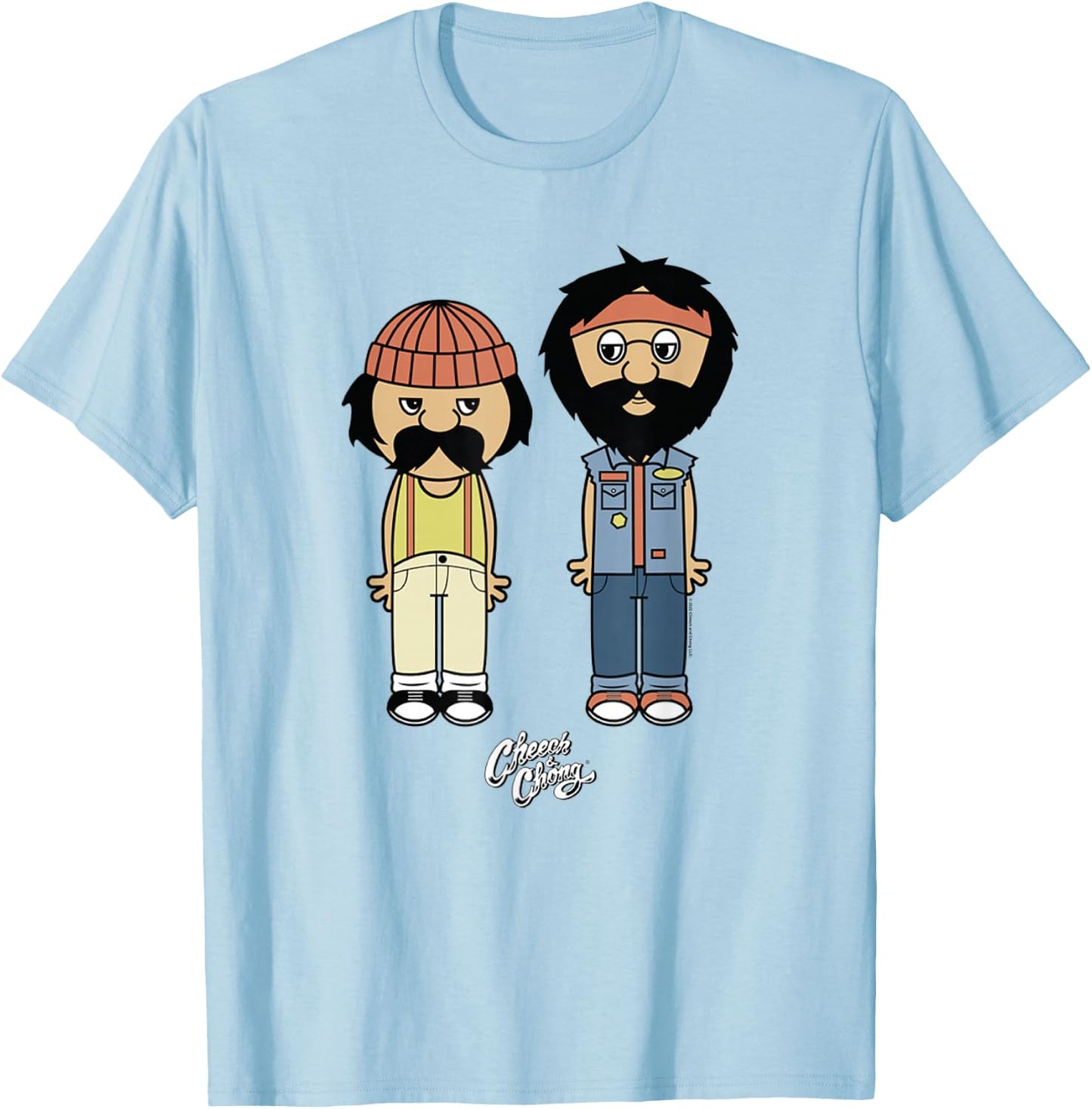 Cheech & Chong Toon Style Full Bodies With Classic Logo T-Shirt - T-Shirt | Light Blue