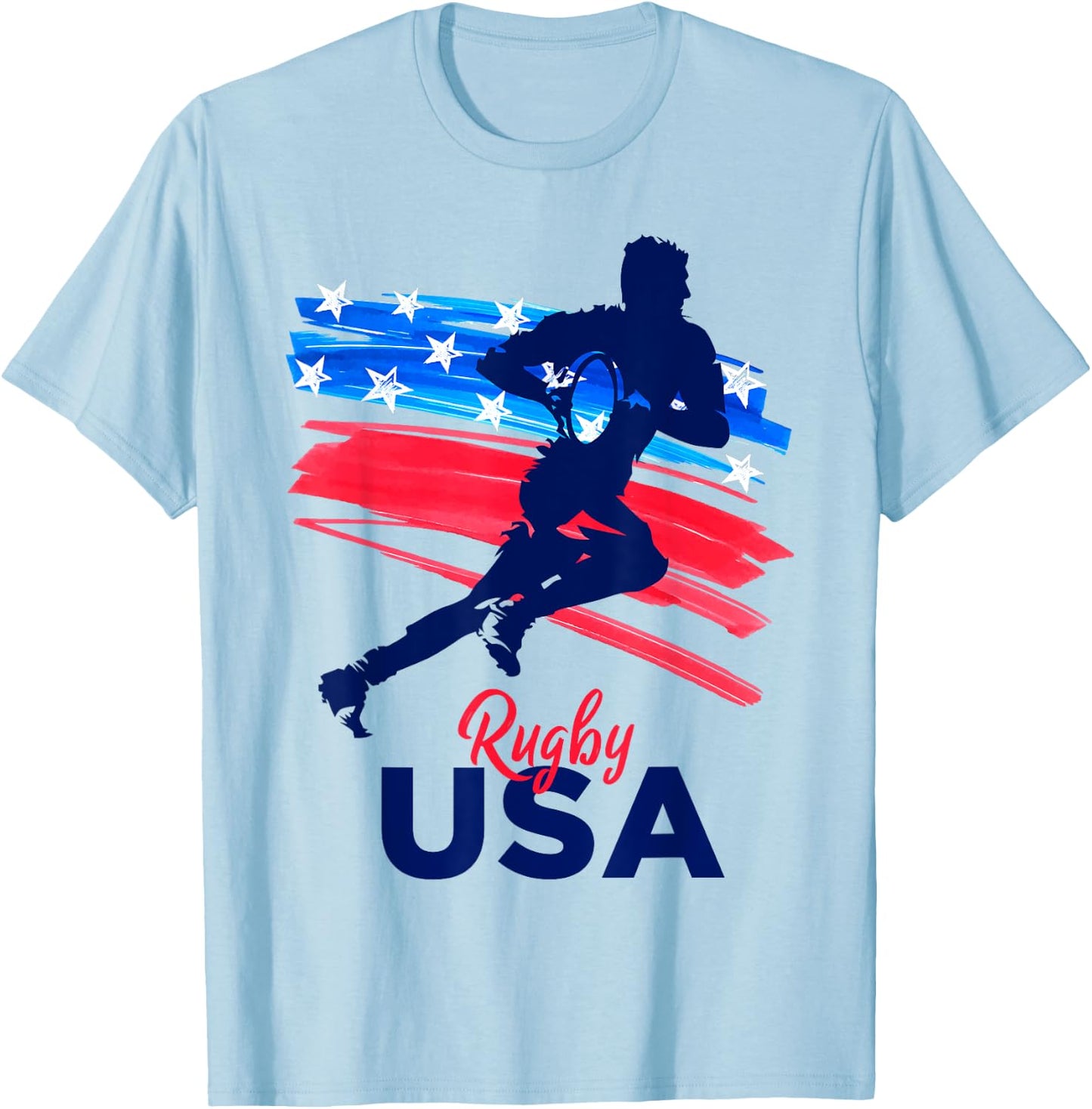 Rugby Football Support the Team Rugby Player USA Flag T-Shirt - T-Shirt | Light Blue
